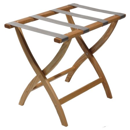 VERTEX Designer Curve Leg Luggage Rack with Gray Straps - Light Oak VE2681699